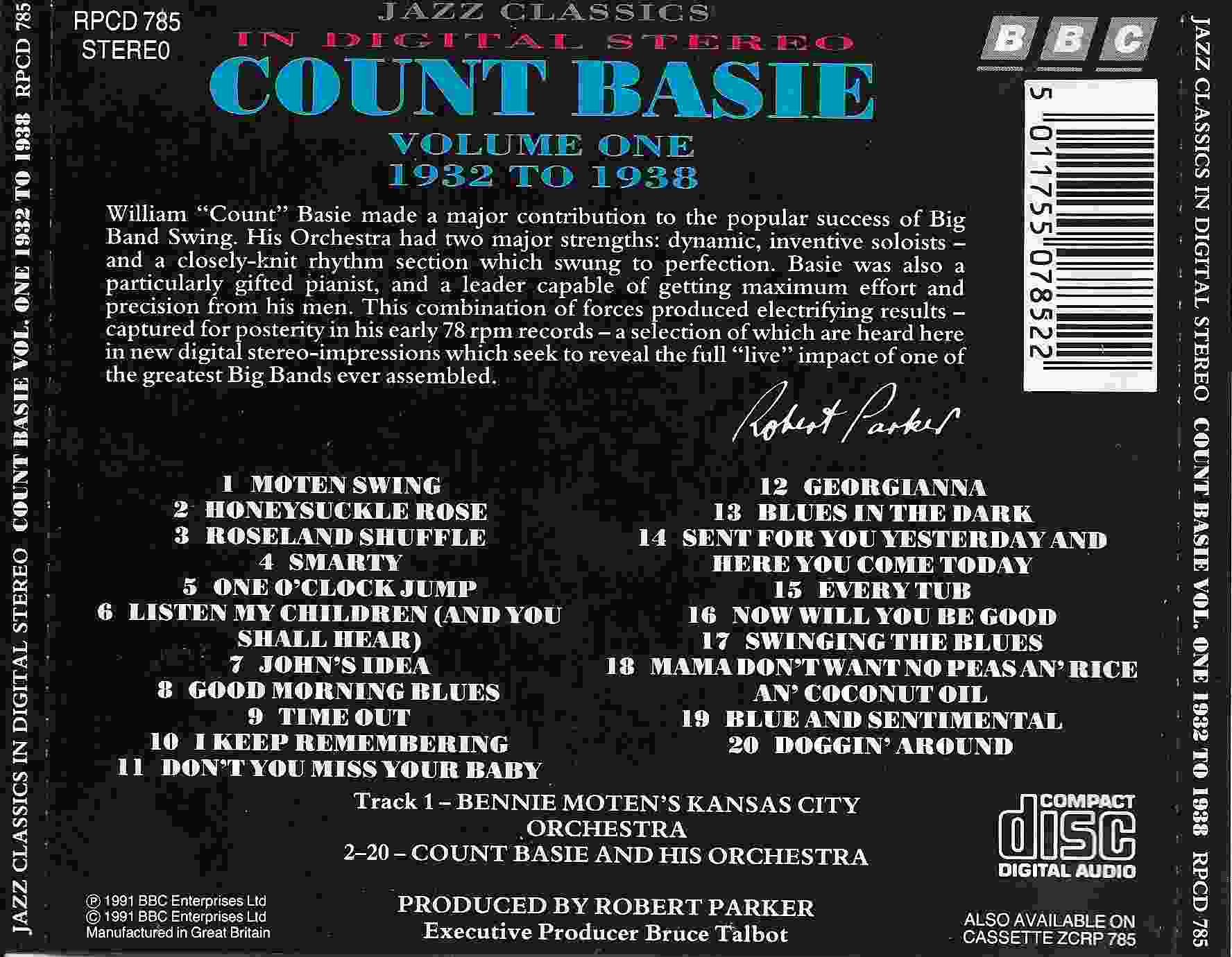 Picture of RPCD 785 Count Basie - Volume one 1932 to 1938 by artist Count Basie from the BBC records and Tapes library